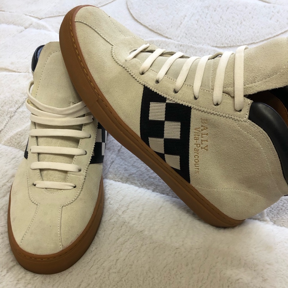 $490 Bally Vita Parcours Gum Sole Suede Checkered High Top Sneakers 10 - Picture 2 of 7